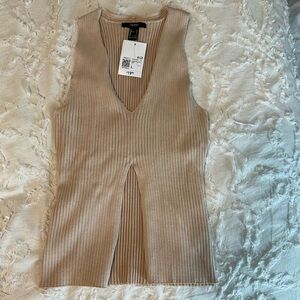 Forever 21 Tan Ribbed Cut Out Tank Top